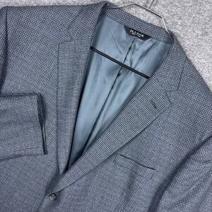 JOS A BANK Sport Coat Blazer Mens 52R Houndstooth Plaid Wool Gray Blue Signature